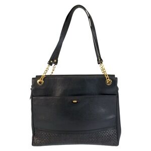 BALLY (Bally) Black Leather Tote Bag with Gold Hardware and Chain Shoulder St...